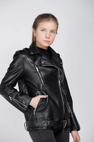 Куртка женская к/з Aftf Basic 2021 + ремень (L, Черный)