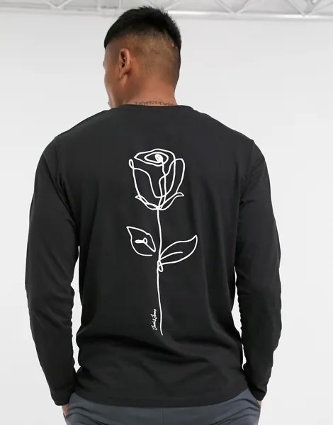 Черный лонгслив с принтом на спине Jack & Jones Originals