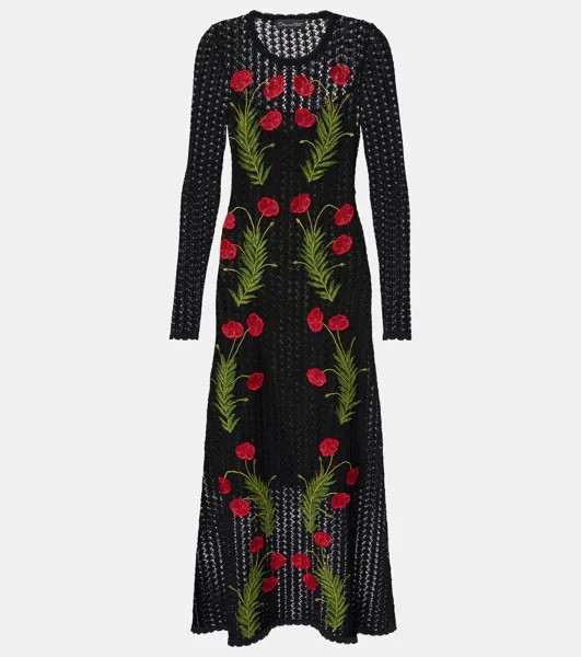 Платье миди из хлопка Marbled Carnation Oscar De La Renta, черный