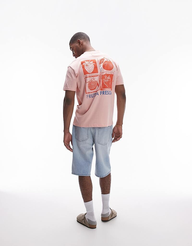 Розовая футболка оверсайз с фруктовым принтом Topman