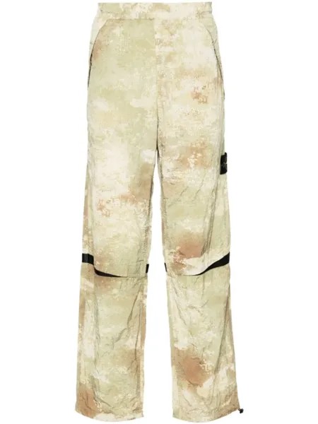 Stone Island брюки с эластичным поясом и камуфляжным узором, зеленый