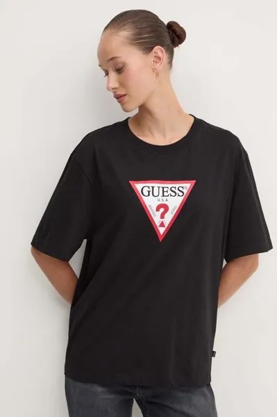 Хлопковая футболка Guess Jeans, черный
