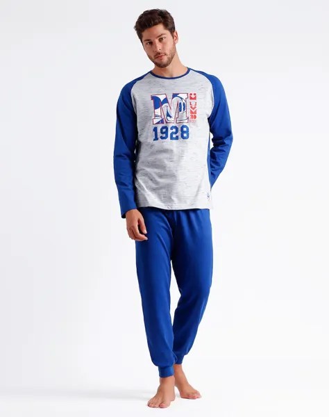 Длинная синяя мужская трикотажная пижама с манжетами Disney, синий
