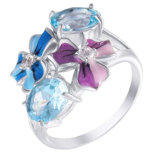Кольцо ELEMENT47 серебро, 925 проба, топаз, фианит, эмаль, размер 18