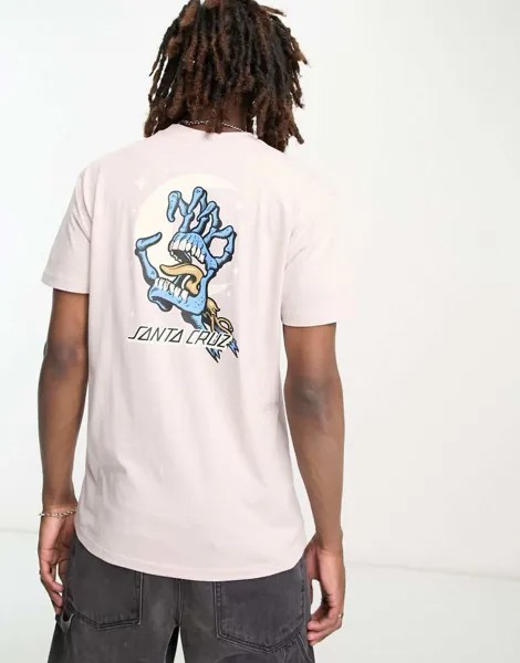 Бежевая футболка Santa Cruz Cosmic Bone Hand с принтом на груди и спине