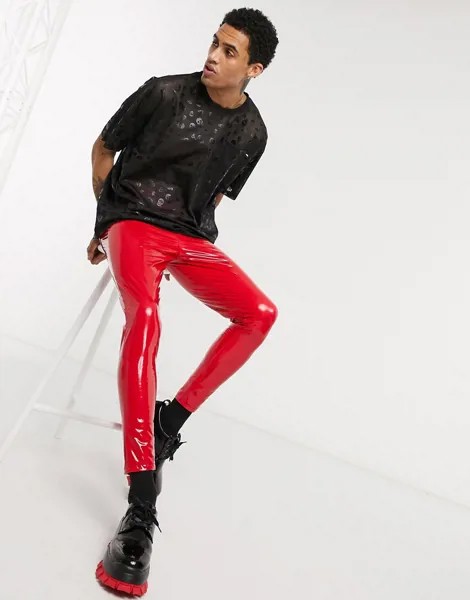 Красные супероблегающие брюки из искусственной кожи One Above Another-Красный