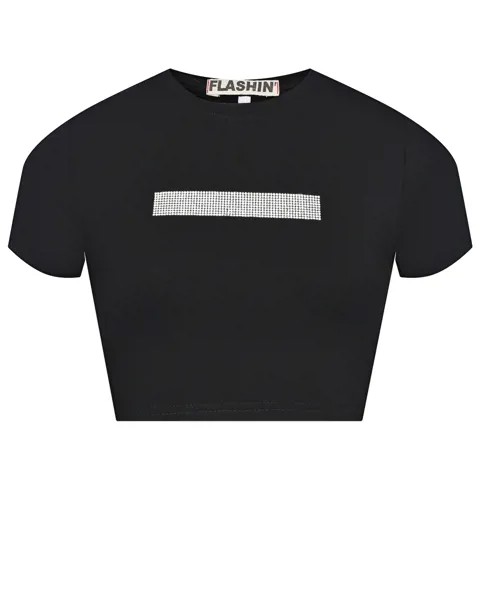 Укороченная черная футболка со стразами Flashin
