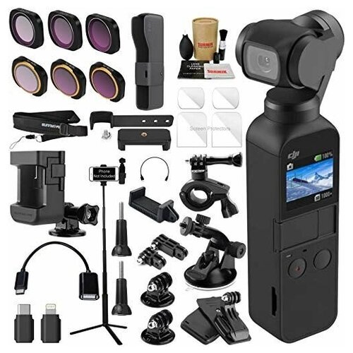 Экшн-камера DJI OSMO Pocket 3 Axis Gimbal Camera Bundle with ND & Rotating Polarizer Filter Set, Extension Rod/Selfie Stick, Tripod & Must Have Accessories (15 Items)