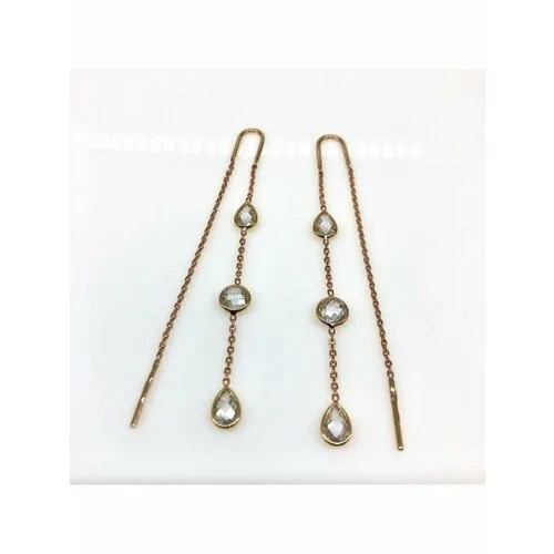 Серьги цепочки 585GOLD золото красное, красное золото, 585 проба, фианит, золотой