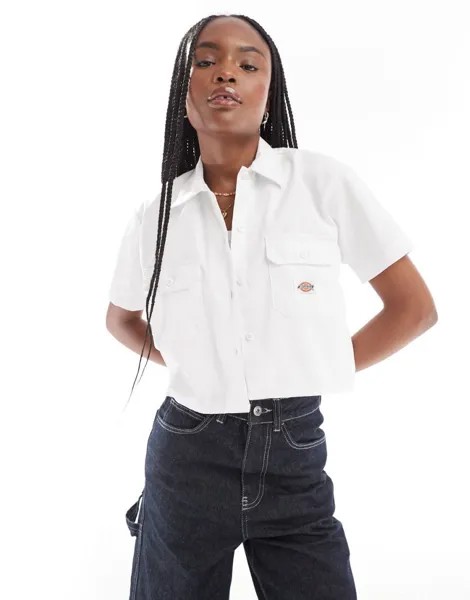 Белая укороченная рабочая рубашка с карманами Dickies