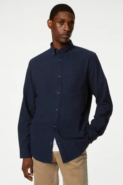 Хлопковая рубашка стандартного кроя Marks & Spencer, синий
