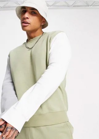 Свитшот цвета хаки в стиле колор блок с круглым вырезом Nike-Зеленый цвет