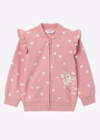 Розовая толстовка с принтом и оборками для девочки Gloria Jeans
