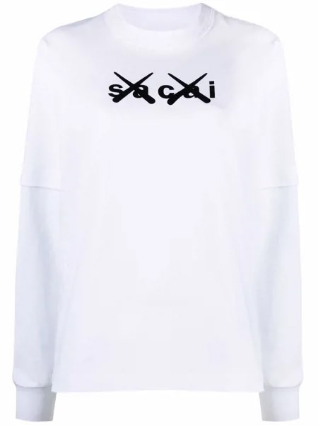 Sacai x KAWS logo-print long-sleeve T-shirt