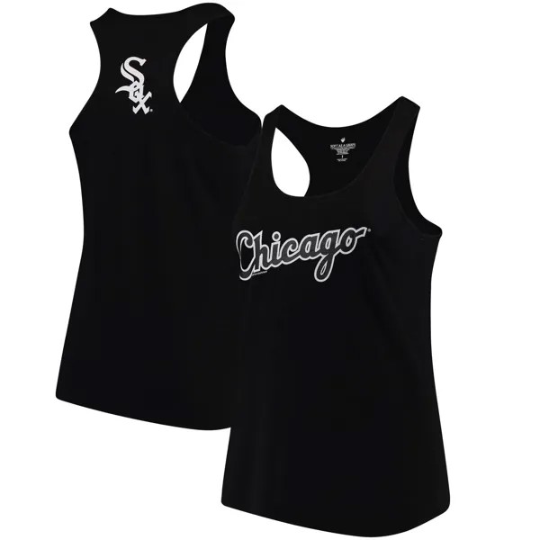 Женская мягкая, как виноград, черная футболка Chicago White Sox с открытой спиной и открытой спиной большого размера