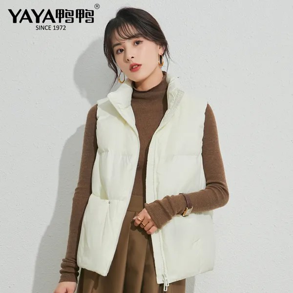 Новинка 2021, весенний женский короткий пуховой жилет YAYA, однотонный Повседневный жилет без рукавов с воротником-стойкой, осень