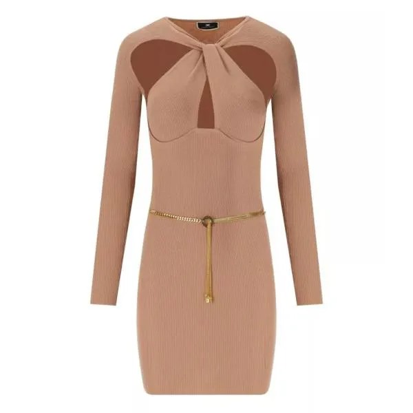 Платье nude knitted dress with twist neck Elisabetta Franchi, коричневый