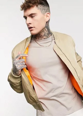 Светло-бежевая стеганая куртка-бомбер с карманом MA1 на рукаве ASOS DESIGN-Neutral