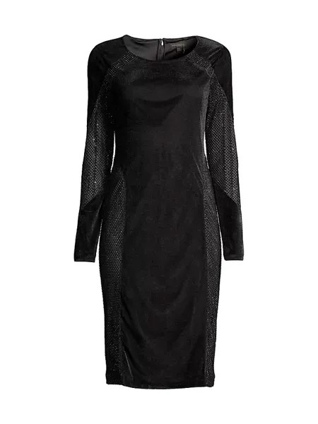 Коктейльное платье из бархата и сетки для светских мероприятий Donna Karan New York, черный