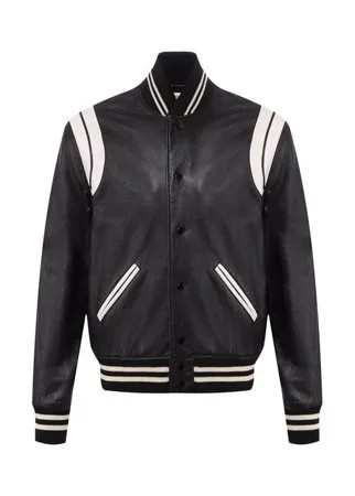 Кожаный бомбер с контрастными вставками Saint Laurent