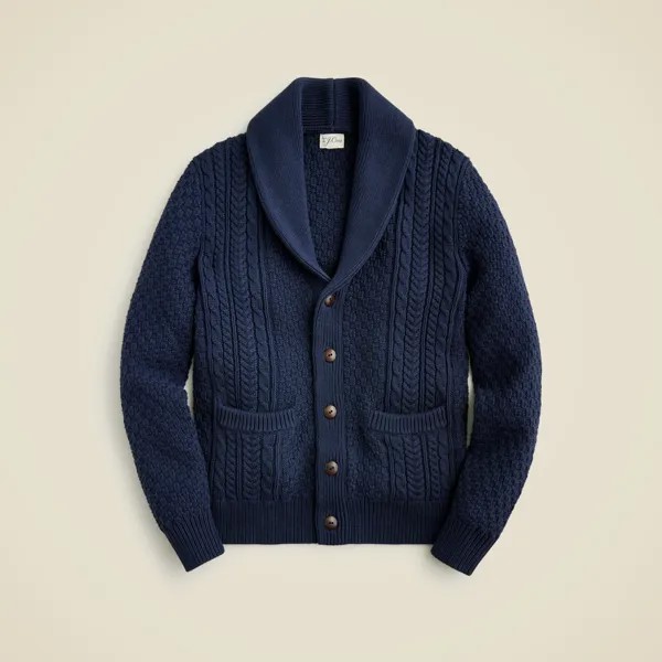 Свитер из хлопка традиционной вязки с воротником-шалью J.Crew, синий