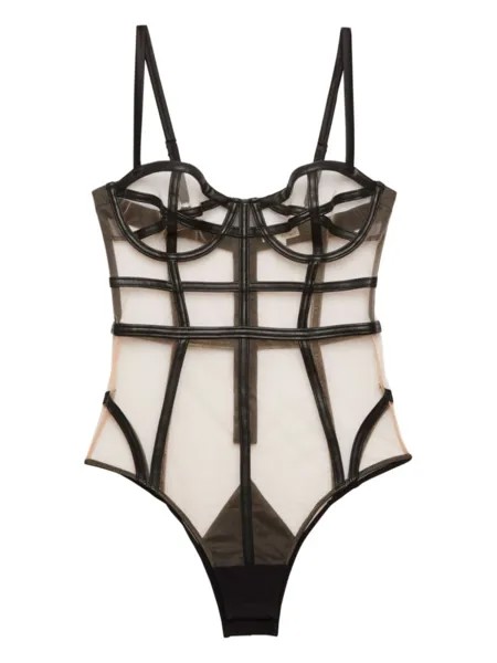 Fleur Du Mal боди из искусственной кожи с тюлем, черный