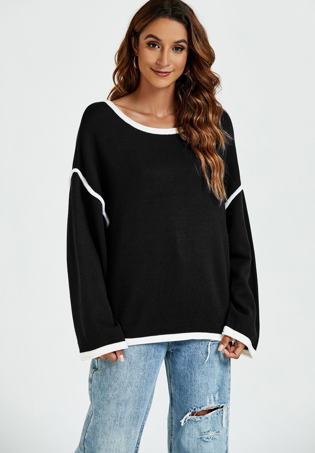Вязаный джемпер STRIPED DETAIL OVERSIZED FS Collection, цвет black