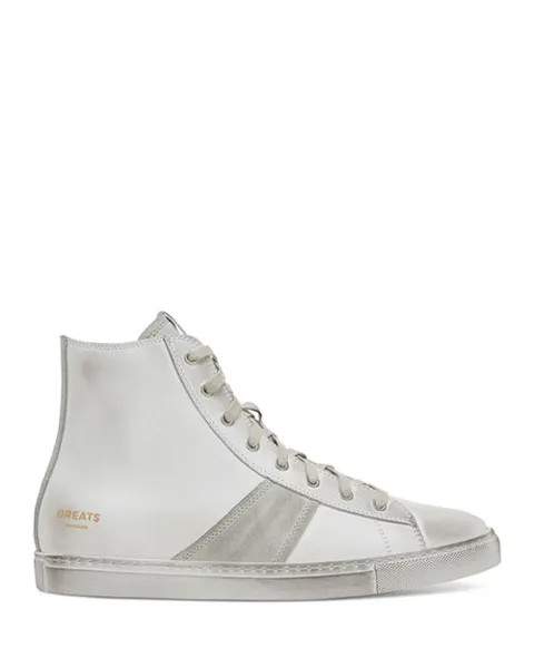 Мужские кожаные высокие кеды Reign с эффектом потертости GREATS, цвет White