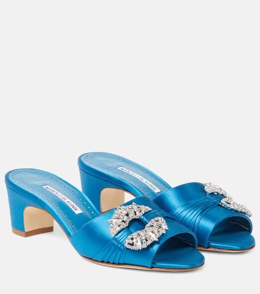Атласные туфли-мофели prinap 50 с декором Manolo Blahnik, синий