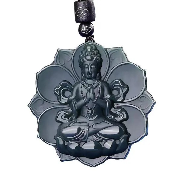 Новинка, подвеска Hetian Jade из натурального Голубого лотоса Гуаньинь, ручная работа, модное ожерелье для женщин и мужчин с подвеской, ювелирные...