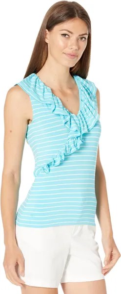 Топ LAUREN Ralph Lauren Striped Jersey Sleeveless Top, цвет Capri Water/White