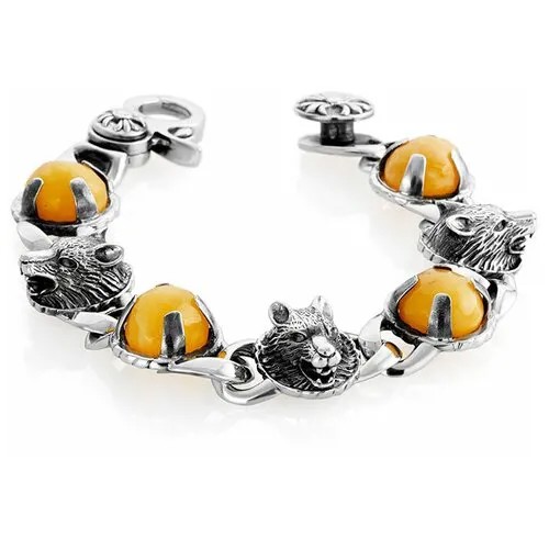 Amberholl Мужской браслет «Волкодав» из серебра и натурального янтаря медового цвета