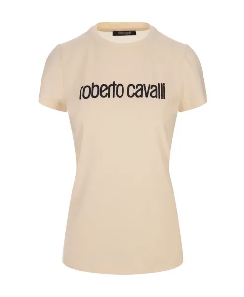 Футболка из эластичного хлопка с вышивкой логотипа Roberto Cavalli, белый