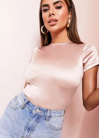 Розовое атласное боди ASOS DESIGN-Розовый цвет