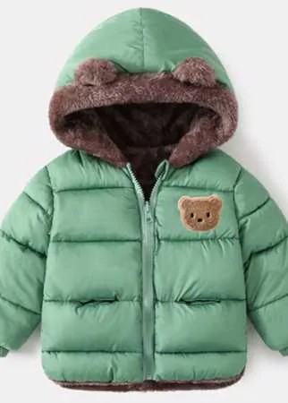 Для мальчиков Утепленная куртка с заплатой с ушками 3D с капюшоном термический