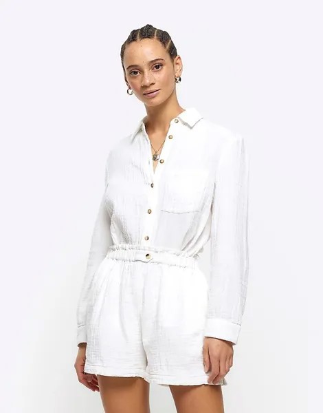 River Island – льняные шорты белого цвета =f, комбинированная деталь