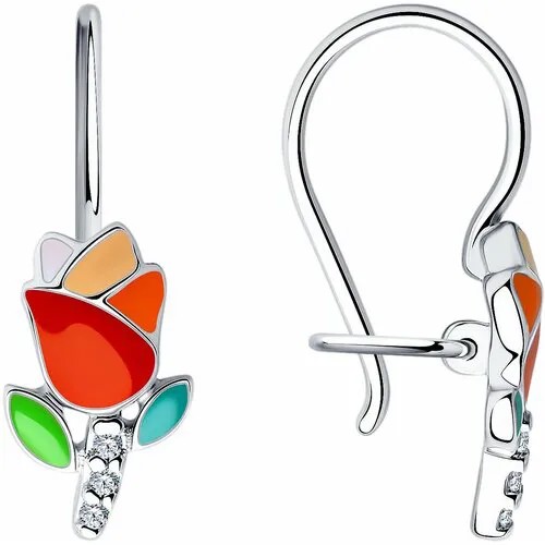 Серьги Яхонт, серебро, 925 проба, фианит, зеленый, оранжевый
