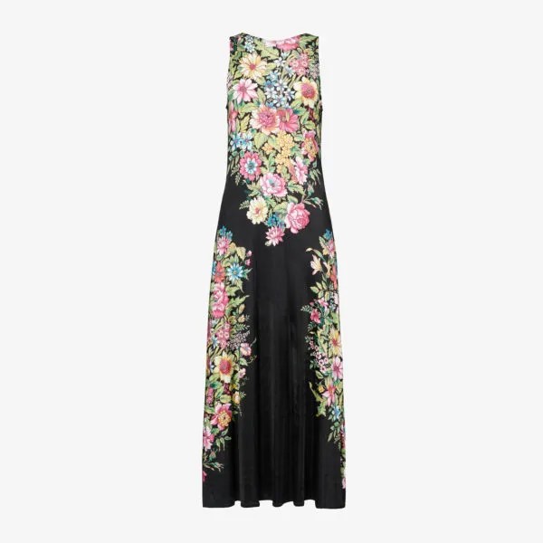 Платье макси узкого кроя из эластичной сетки с цветочным принтом и открытой спиной Etro, черный
