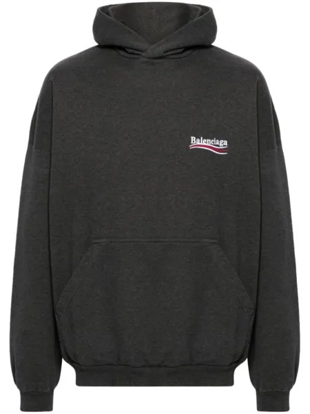 Balenciaga худи с вышитым логотипом, серый