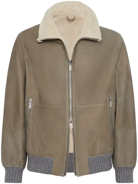Brunello Cucinelli куртка с меховым воротником, зеленый