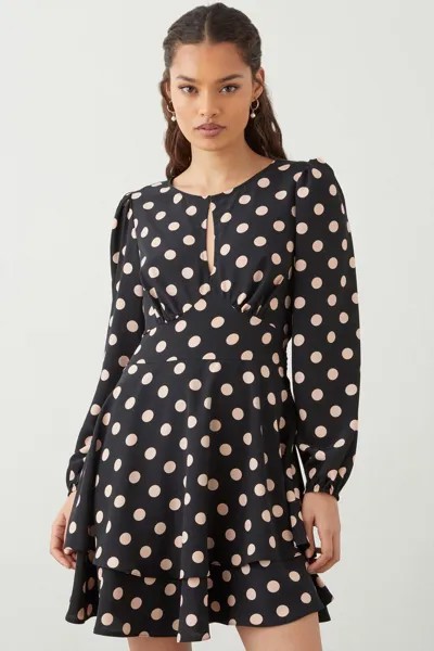 Многоуровневое мини-платье с точечным принтом Petite Dorothy Perkins, черный