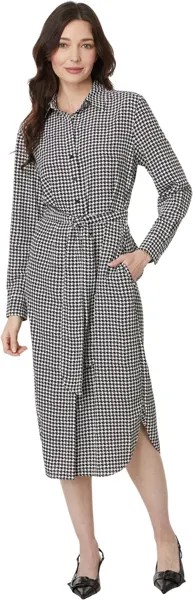Платье LAUREN Ralph Lauren Petite Houndstooth Belted Crepe Shirtdress, цвет Cream/Black