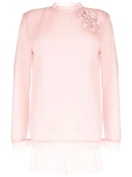 Ermanno Scervino шелковый топ с цветочной аппликацией, розовый