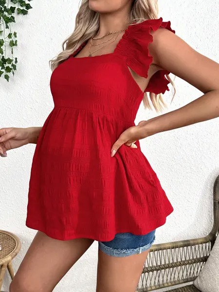 Женские блузки для беременных SHEIN молодежные, свободные и повседневные, с воротниками с рюшами, красный цвет