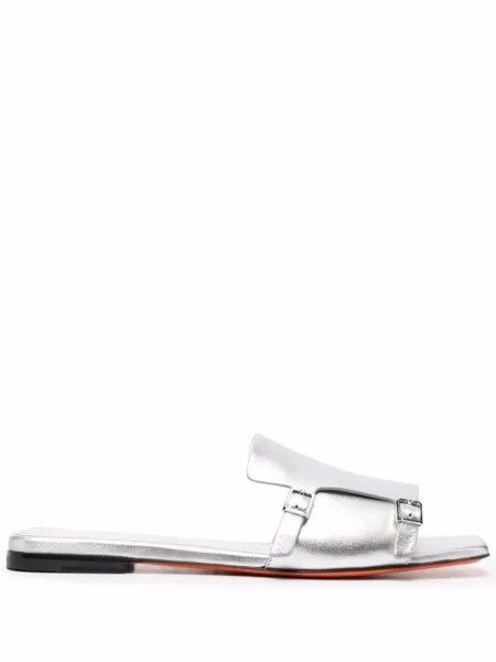 Santoni сандалии с эффектом металлик, серебристый