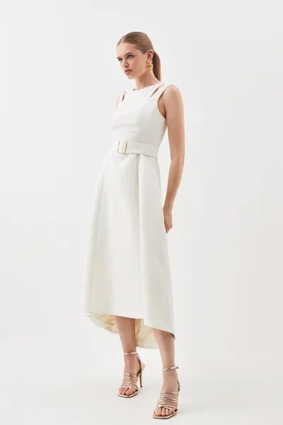 Платье мидакси из фактурного крепа со швами и поясом Karen Millen, белый