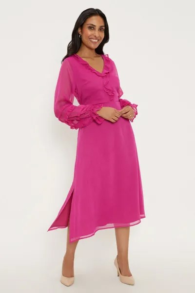 Миниатюрное розовое платье миди с рюшами спереди Wallis, розовый