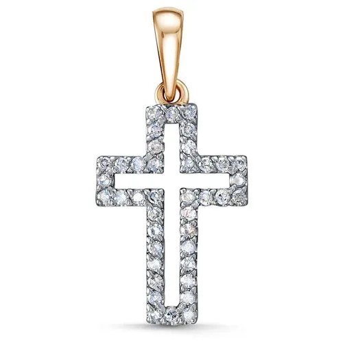 Крестик Vesna jewelry, красное золото, 585 проба, родирование, бриллиант