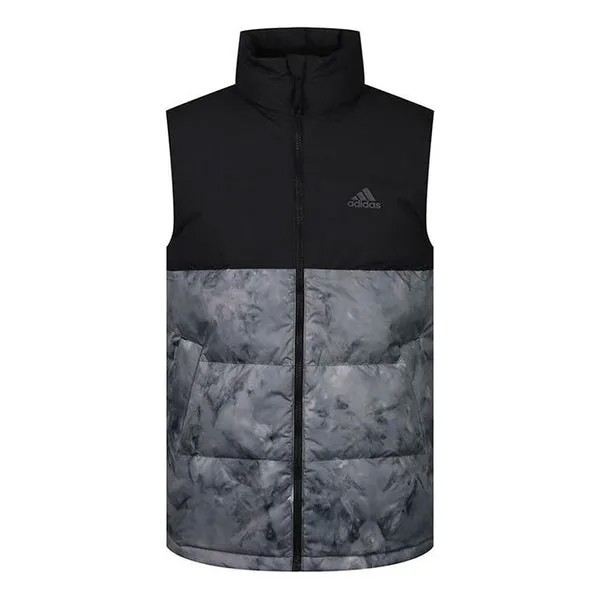 Пуховик adidas Tiedye Dwn Vest Stay Warm Stand Collar Down Vest Black Gray Colorblock, черный