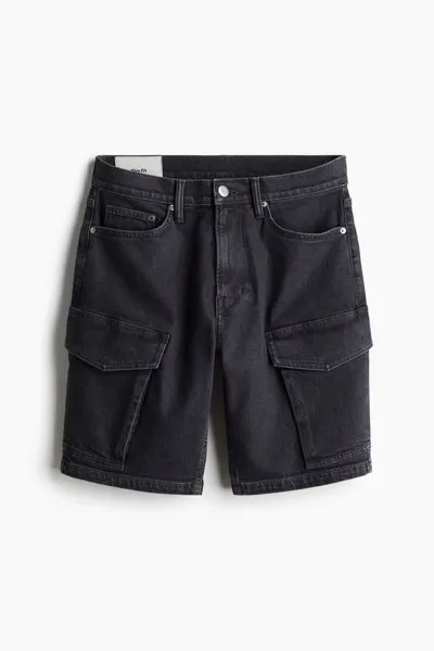 Узкие джинсовые шорты карго H&M, черный